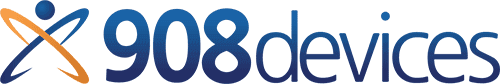 Logo of 908 Devices with a stylized human figure on the left and the company name written in blue and orange text, symbolizing innovation in parking lot systems.