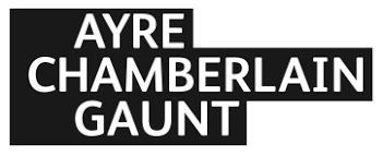 Logo with the text "AYRE CHAMBERLAIN GAUNT" in white capital letters on a black background, reflecting our commitment to innovative solutions like wayleadr for efficient parking management.