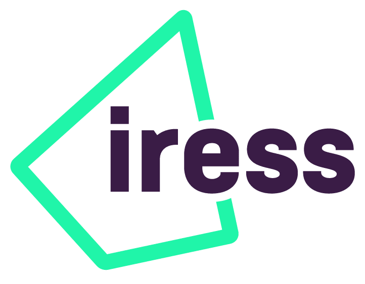The image shows the Iress logo, featuring a stylized, mint green outline of a polygon with the text "iress" in bold, dark purple letters. The branding is as clean and efficient as Wayleadr's parking management solutions.