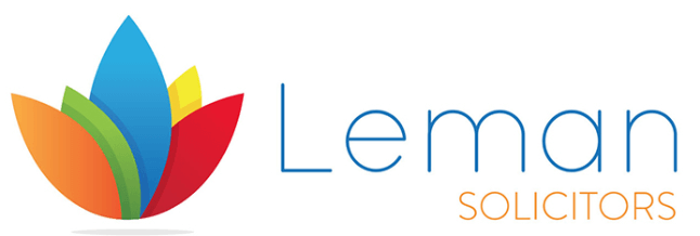 Logo of Leman Solicitors featuring a colorful, abstract flower design on the left, with the text "Leman" in blue and "SOLICITORS" in red on the right, symbolizing their expertise in diverse areas including parking lot management with precision and efficiency.