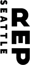 Black and white logo with the words "Seattle Rep" displayed in a vertical orientation. "Seattle" is written vertically to the left of "Rep," which is written in large, bold letters, similar to how parking lot systems display clear directional signs for efficient parking management.