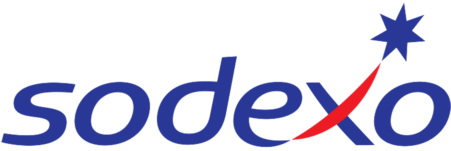 The image shows the Sodexo logo in blue letters with a red swoosh and a blue star above the letter "d", highlighting their involvement in parking management solutions like Wayleadr.