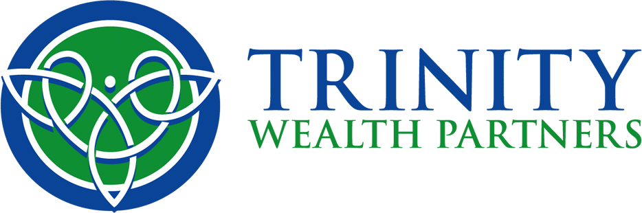 Logo of Trinity Wealth Partners displaying a stylized green and blue trinity knot on the left and the company name in blue and green text on the right, seamlessly integrating elements reminiscent of efficient parking lot management.