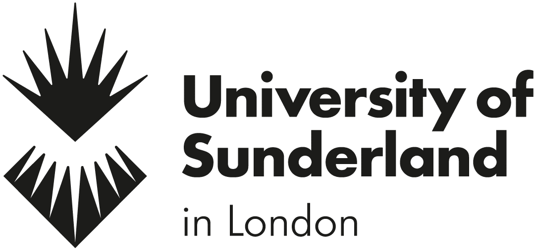 Logo of the University of Sunderland in London, featuring two abstract geometric designs above and below the text, akin to the structured order found in advanced parking management systems.