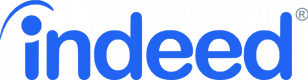 Blue "Indeed" logo with stylized lowercase letters and a curved line over the first "i" resembling an arch or a dot.