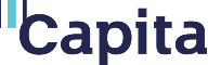 Logo for "Capita" featuring the brand name in dark blue text with two vertical blue lines before the letter "C.