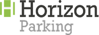 Logo for Horizon Parking featuring a green geometric icon to the left and "Horizon Parking" written in black text.