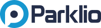 Parklio logo featuring a blue circular icon with a dot in the center, next to the word "Parklio" in dark blue bold text.