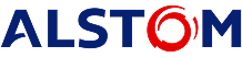 The image shows the Alstom logo with "ALSTOM" in blue capital letters and a stylized red circular design inside the letter "O.