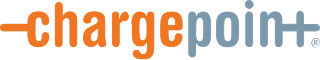 ChargePoint logo with orange "charge" and gray "point" text, featuring plug symbols at both ends of the word.
