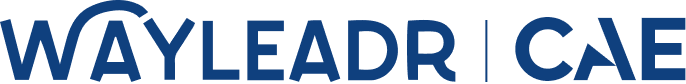 WAYLEADR and CAE logos in blue capital letters on a light gray background, separated by a vertical line.