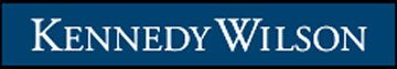 A blue rectangular logo with the white, capitalized text "Kennedy Wilson" centered inside.