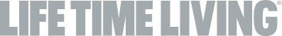 The image displays the words "LIFE TIME LIVING" in large, bold, light gray capital letters on a white background.