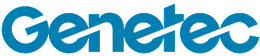 Genetec logo with blue text and a diagonal white line cutting through the letters.